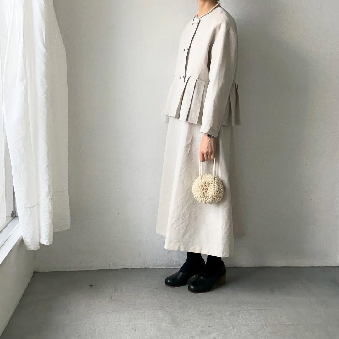 MAGALI ハイカウントコットンリネンダブルボタンジャケット　オートミール