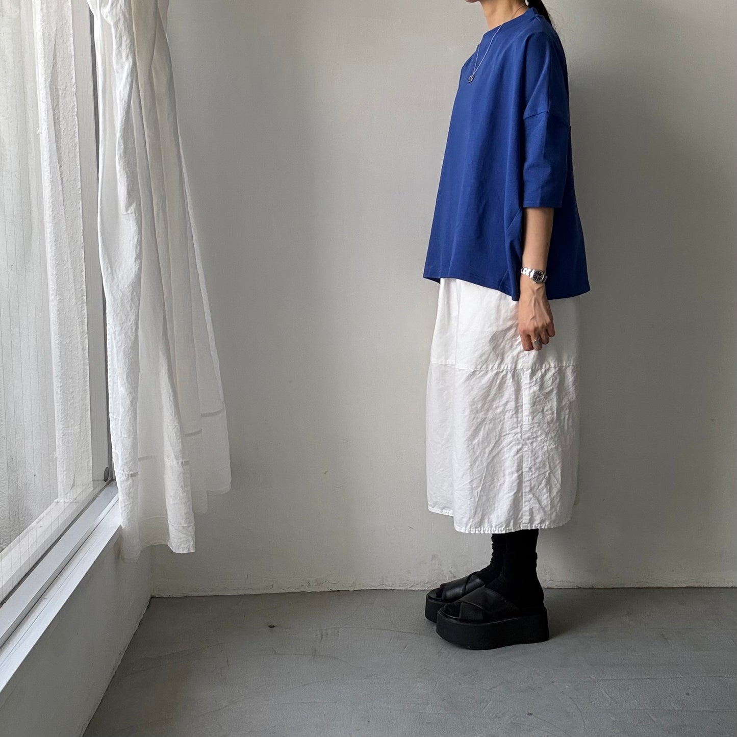 🟡水曜日入荷分予約受付中🟡 Linenya  テラヴェ7分袖Tシャツ　ブルー