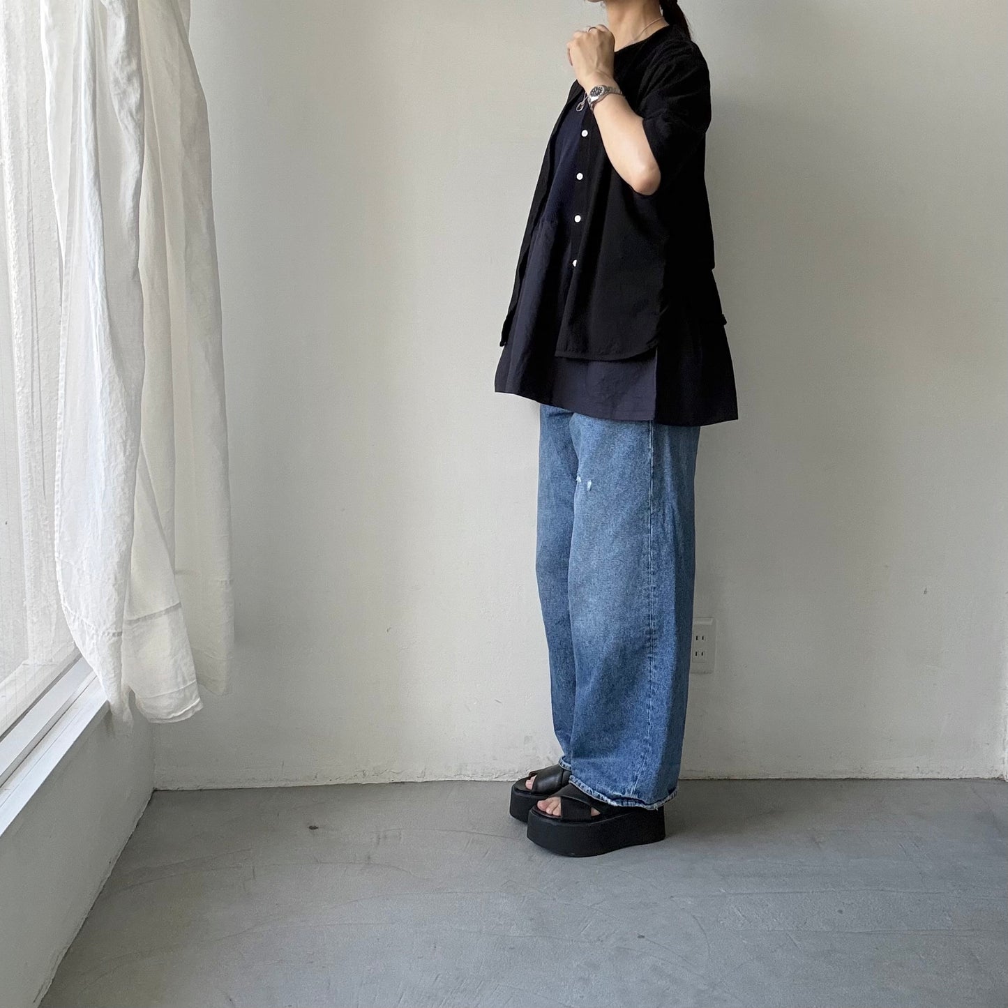 homspun  ワッフルノースリーブプルオーバー　ネイビー×ネイビー
