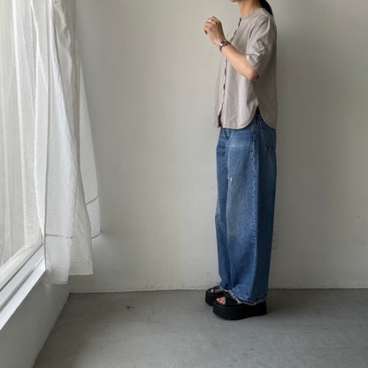 homspun 天竺5分袖カーディガン　ライトグレー