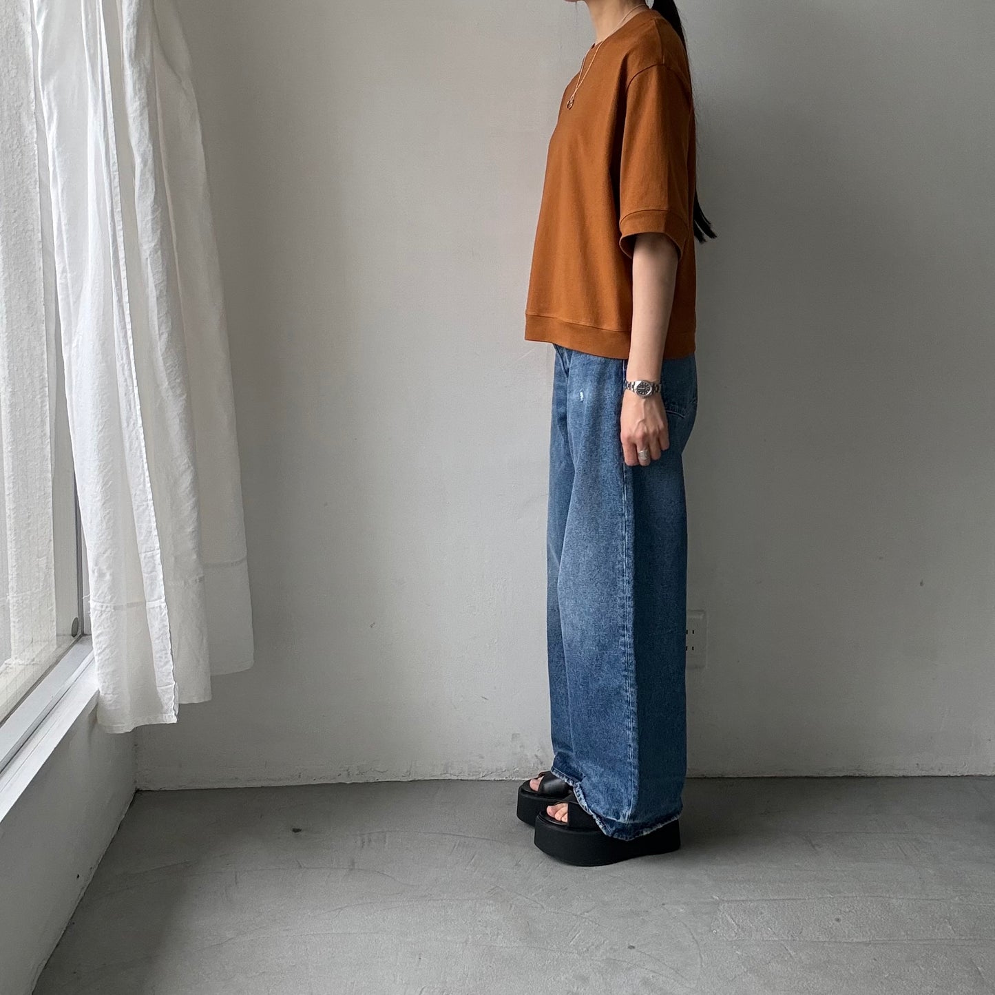 atelier d'antan  Bordet コットンジャージー５分袖プルオーバー　コニャック