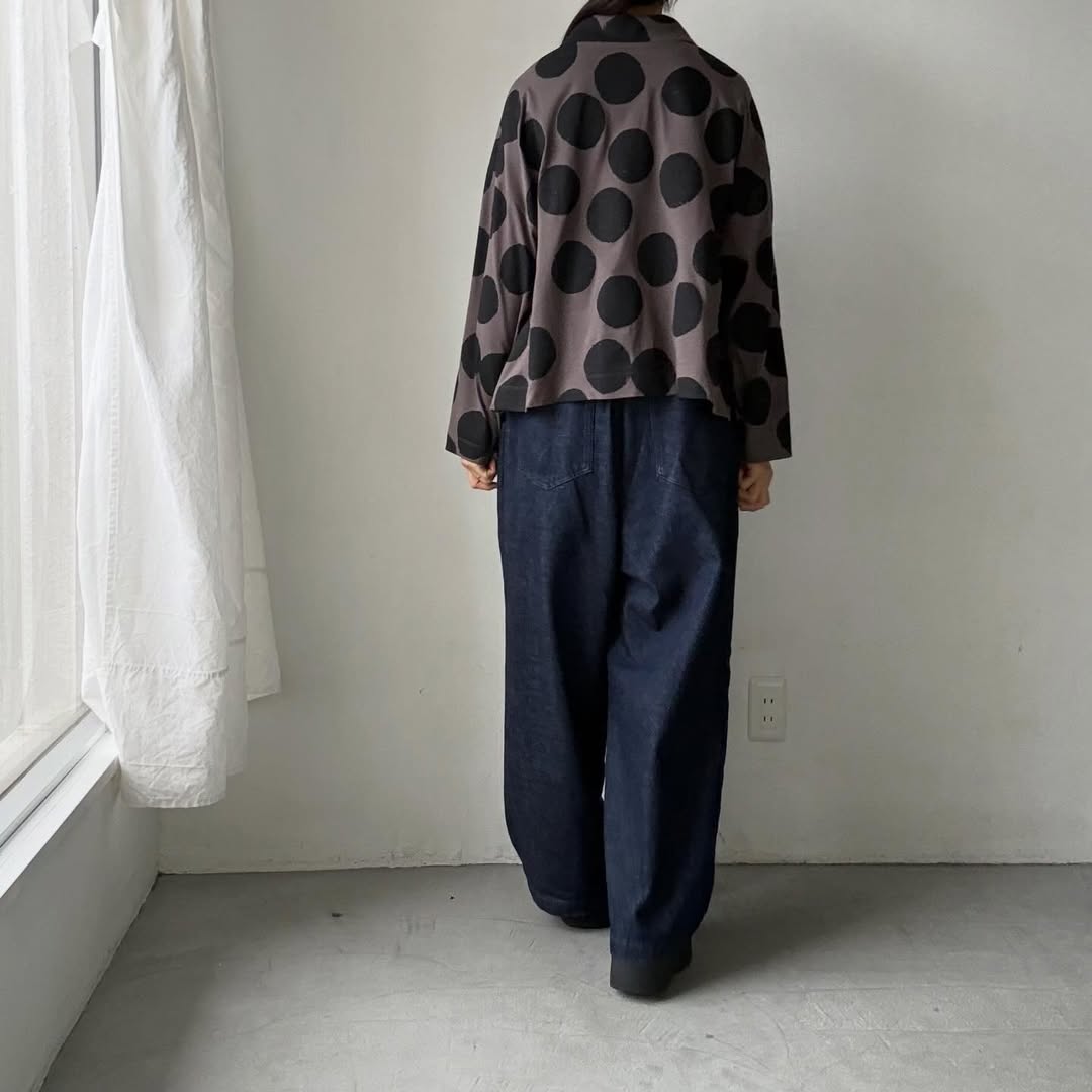 atelier naruse  コットンカットソー水玉ブラウス　ブラウン×ブラック