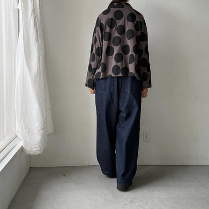 atelier naruse  コットンカットソー水玉ブラウス　ブラウン×ブラック