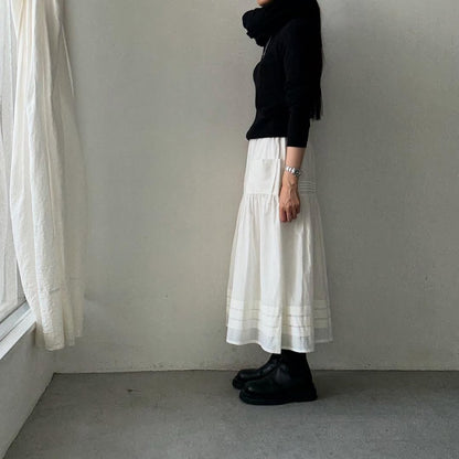 MAGALI コットンシルクピンタックスカート　ホワイト