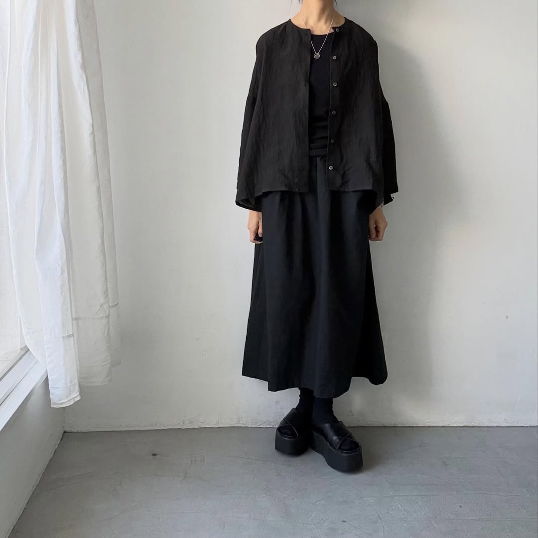 Linenya  リネンバッグギャザーブラウス　ブラック