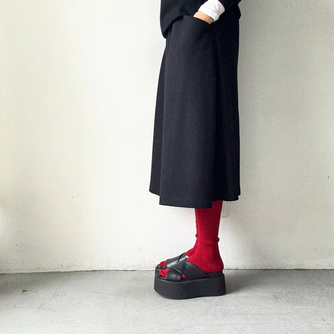 homspun コットンウールかのこ編みハイソックス　レッド