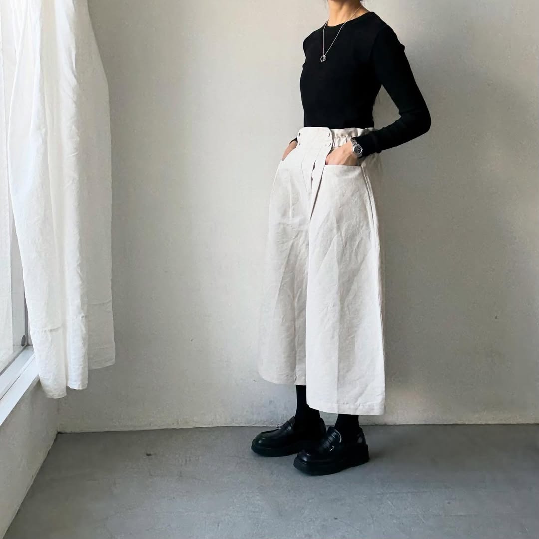 MAGALI ハイカウントコットンリネンコクーンパンツ　オートミール