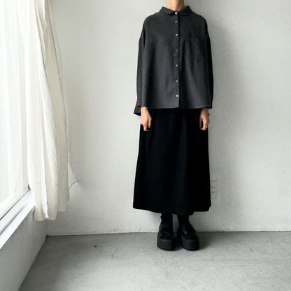 Linenya  コットンヤク丸襟長袖ブラウス　チャコール