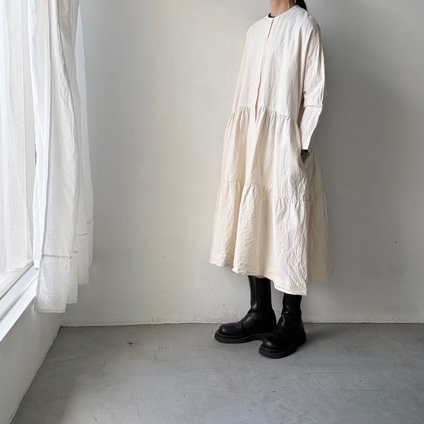 jujudhau デッドストックコットンティアードドレス　ナチュラル(ネップ)