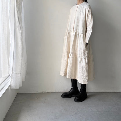 jujudhau デッドストックコットンティアードドレス　ナチュラル(ネップ)