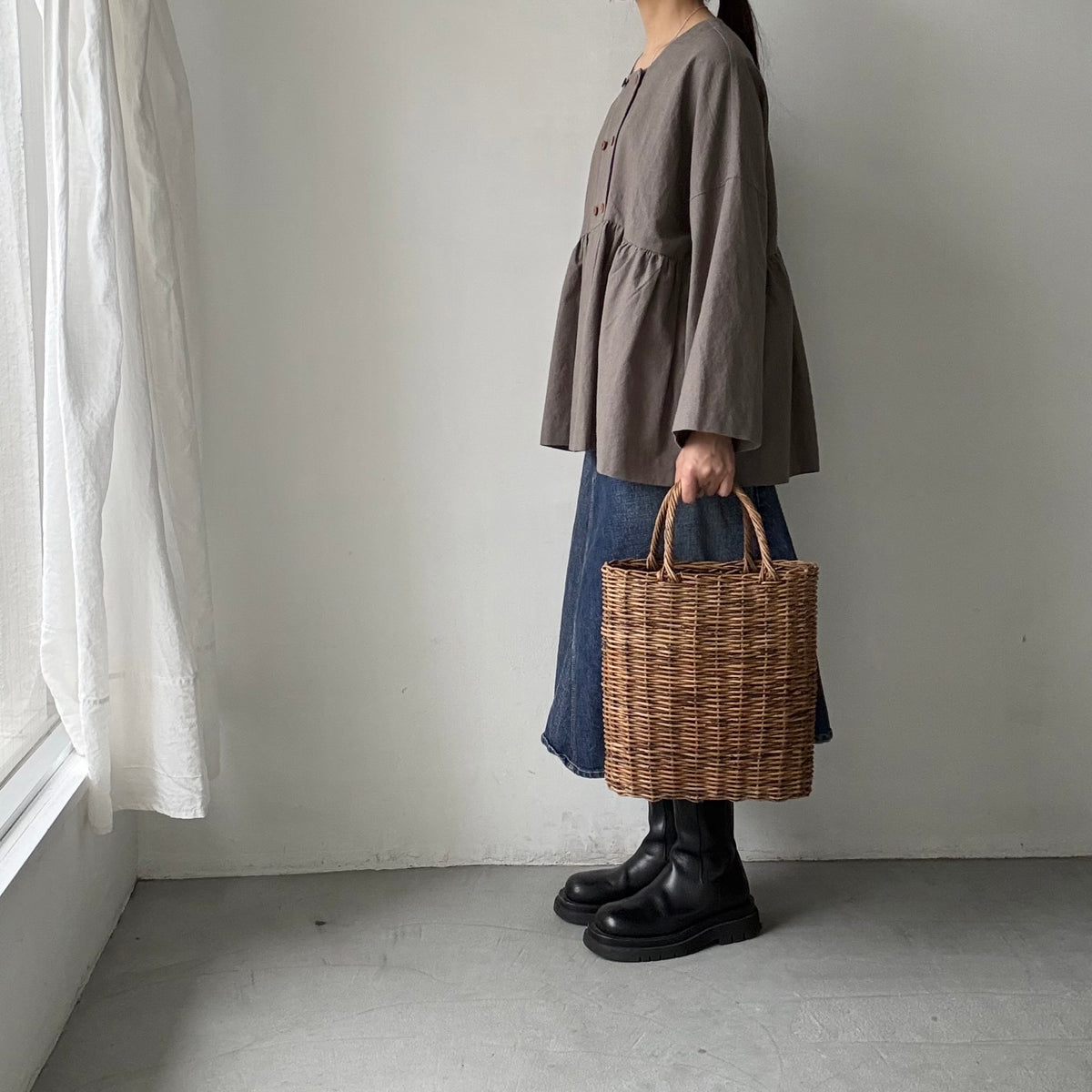 MAGALI  コットンリネンオーバーダイダブルボタンジャケット　グレー