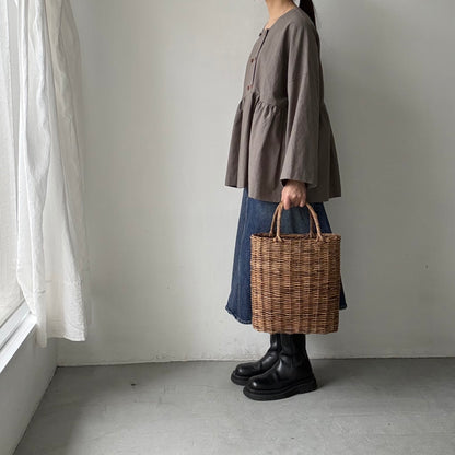 MAGALI  コットンリネンオーバーダイダブルボタンジャケット　グレー