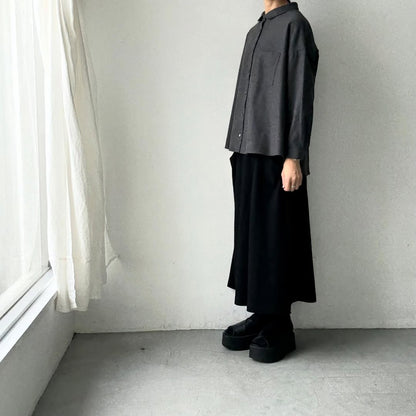 Linenya  コットンヤク丸襟長袖ブラウス　チャコール