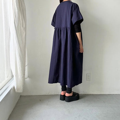 homspun コンパクトウェザービッグギャザーワンピース　ネイビー