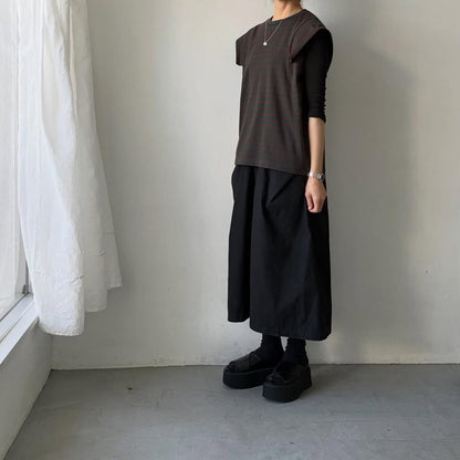 homspun  天竺ボーダーノースリーブプルオーバー　グリーン×ブラウン