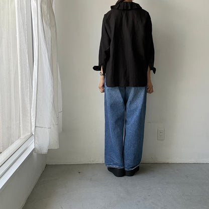 R&D.M.Co  リネンガーメントダイラッフルカラーブラウス