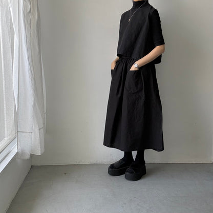 R&D.M.Co  コットンリネンシルクワッシャーサロンエプロン　ブラック