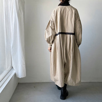 MAGALI コットンシルクストライプダブルボタンワンピース