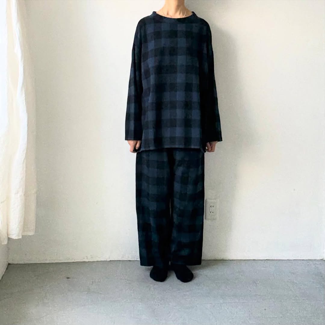 homspun ブロックチェックルームウェアセット　ネイビー×ブラック