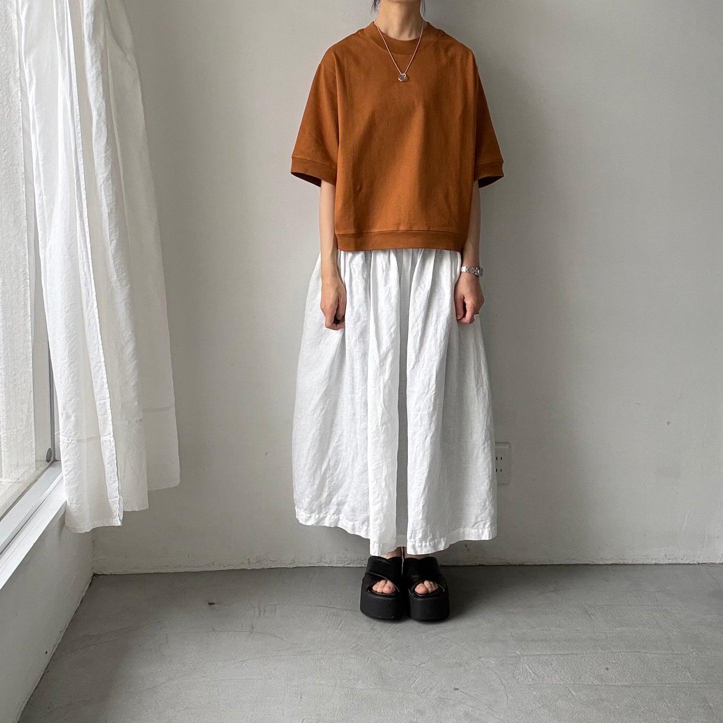 atelier d'antan  Bordet コットンジャージー５分袖プルオーバー　コニャック