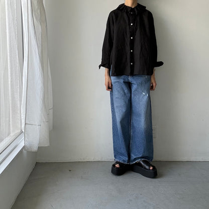 R&D.M.Co  リネンガーメントダイラッフルカラーブラウス