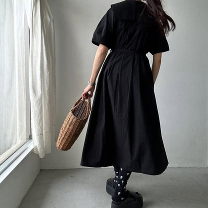 MAGALI 天日干しコットンスクエアカラーワンピース　ブラック