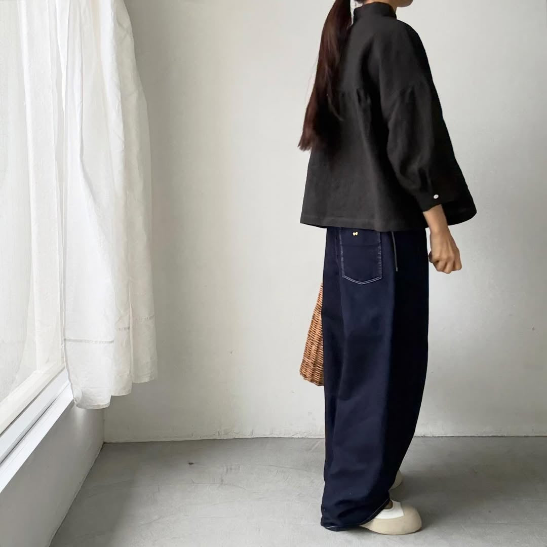 Linenya  リネンスタンドカラーブラウス　ブラック