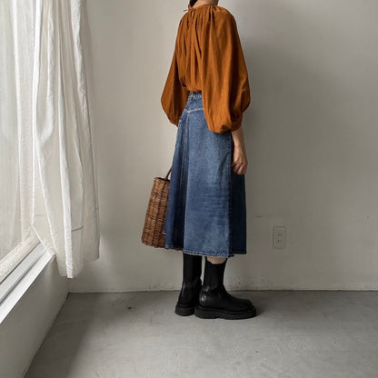 R&D.M.Co  コットンレーヨンシャツコールギャザースモックブラウス