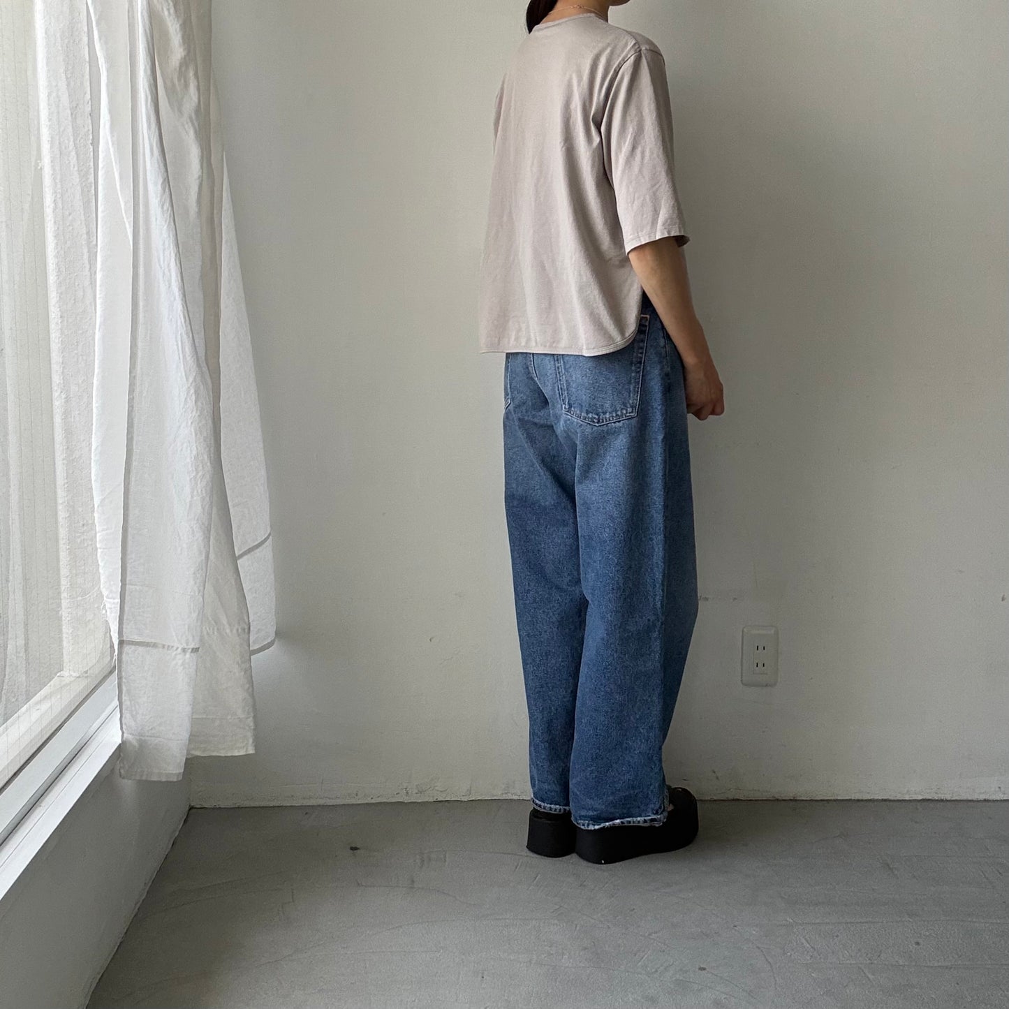 homspun 天竺5分袖カーディガン　ライトグレー