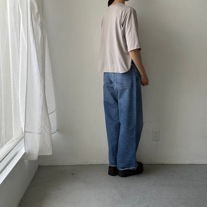 homspun 天竺5分袖カーディガン　ライトグレー