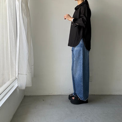 R&D.M.Co  リネンガーメントダイラッフルカラーブラウス