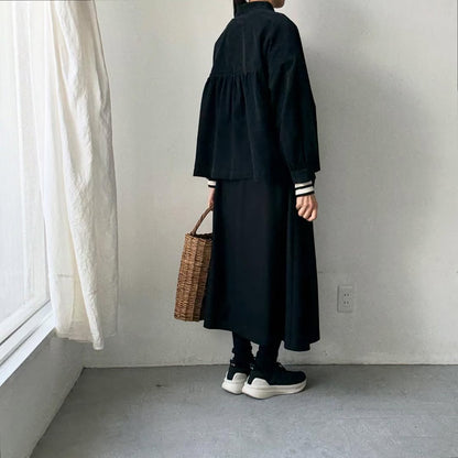 Linenya  長袖スタンドカラーブラウス　ブラック