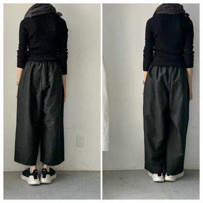 homspun ウールリネンギャザーワイドパンツ　ダークグリーン
