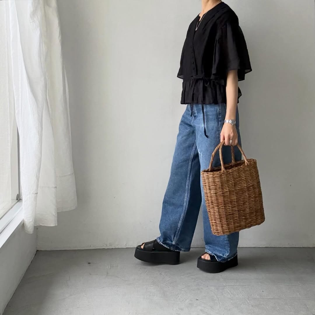 MAGALI コットンレースカシュクールブラウス　ブラック