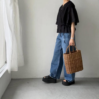 MAGALI コットンレースカシュクールブラウス　ブラック