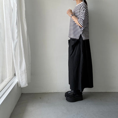atelier naruse  コットンボーダー半袖カットソー　チャコール