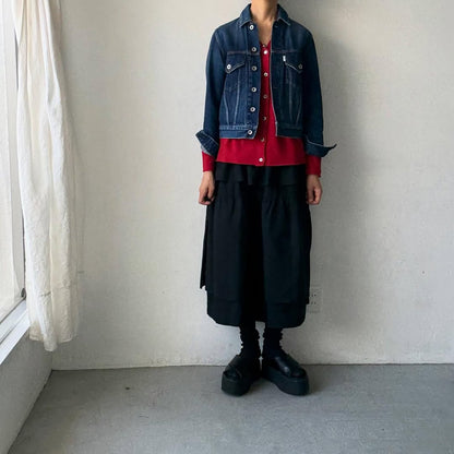 homspun ウールVネックカーディガン　レッド