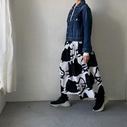 ayanoguchiaya　ネコ柄タックワイドスカート(blanc別注)