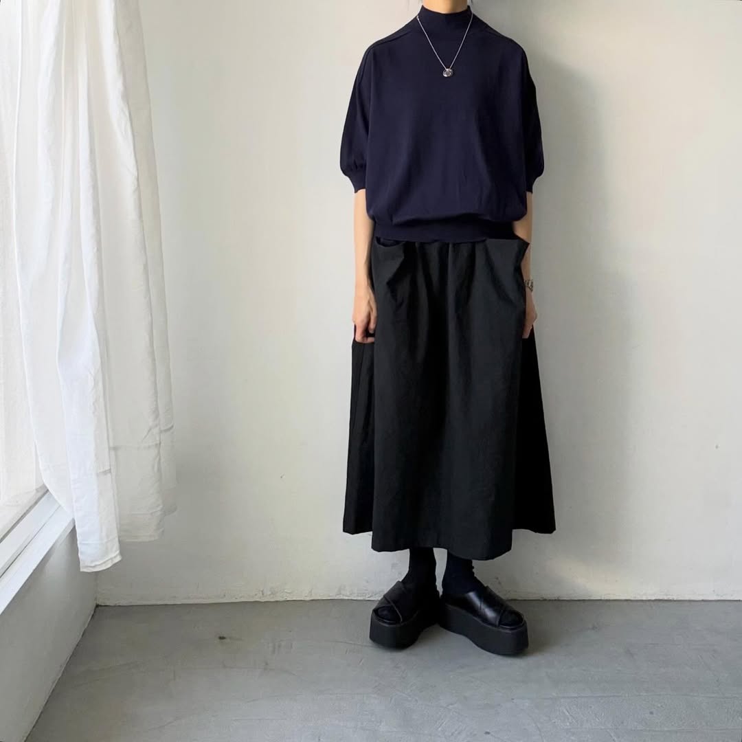 🟡木曜入荷分予約受付中🟡as it is   モックネックコットン5分袖ニット　ネイビー　