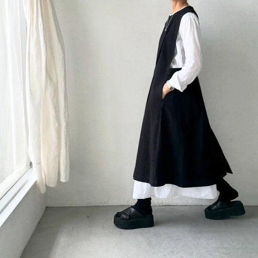 atelier d'antan kobell コットンエプロンドレス　ブラック