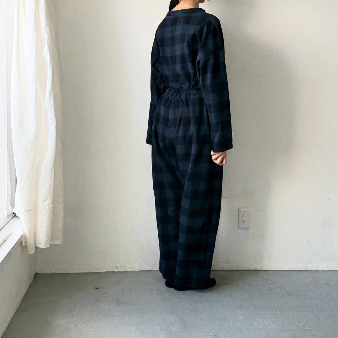 homspun ブロックチェックルームウェアセット　ネイビー×ブラック
