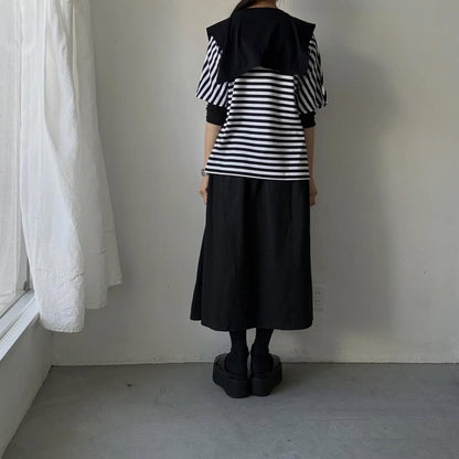 homspun  天竺ボーダー半袖プルオーバー　ホワイト×ブラック