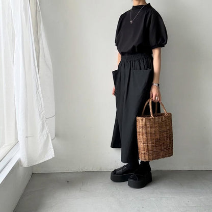 MAGALI コットン天竺ギャザースリーブカットソー　ブラック