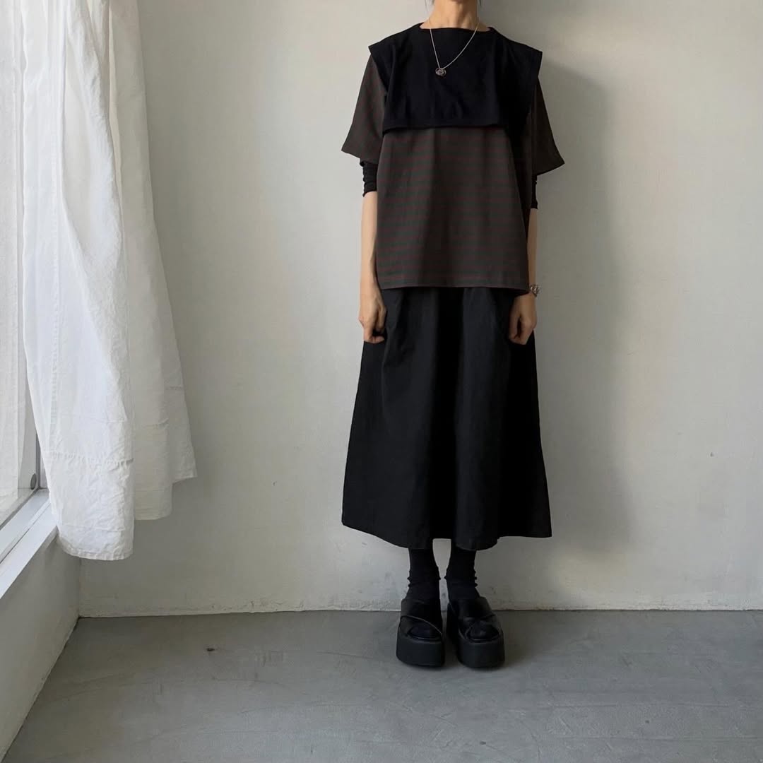 homspun  天竺ボーダー半袖プルオーバー　グリーン×ブラウン