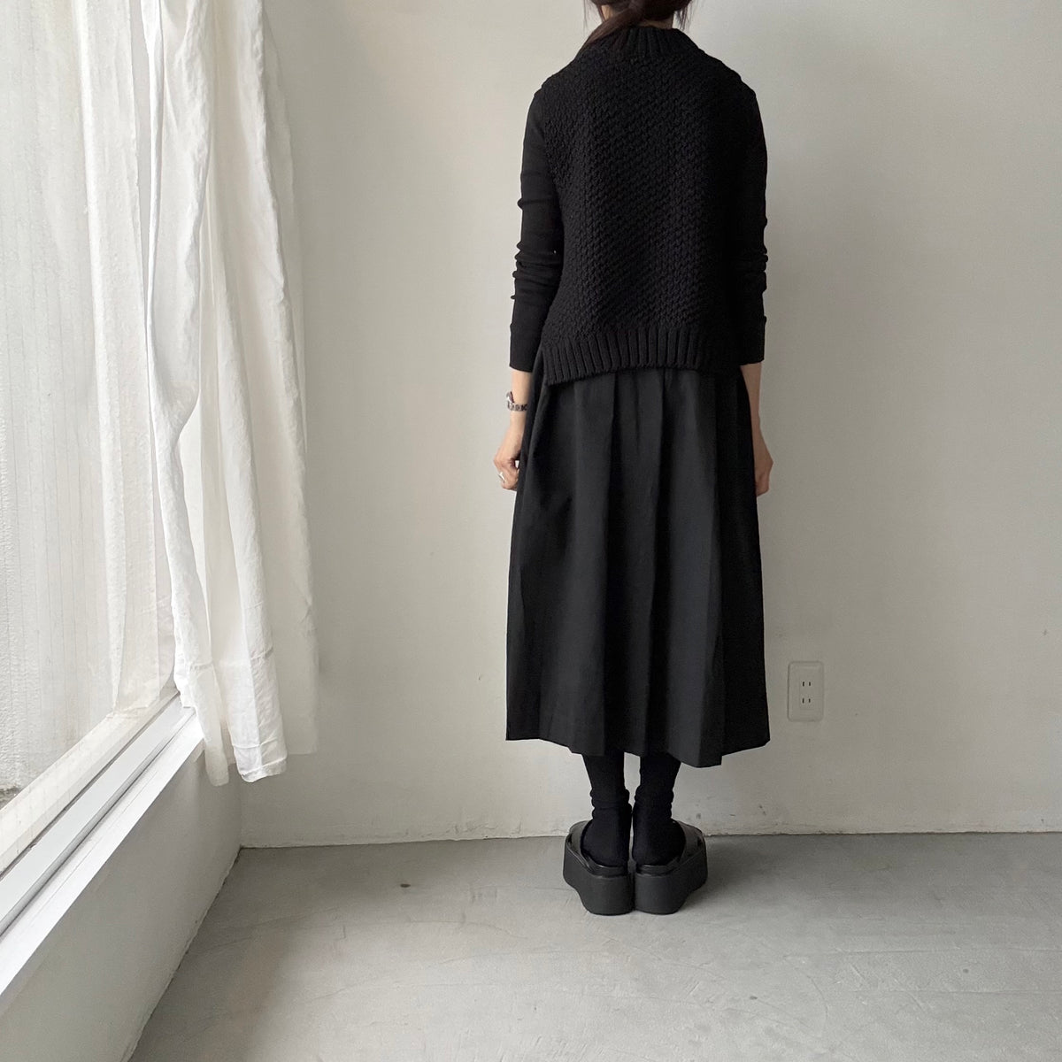 Linenya   コットンタックスカート　82センチ　ブラック