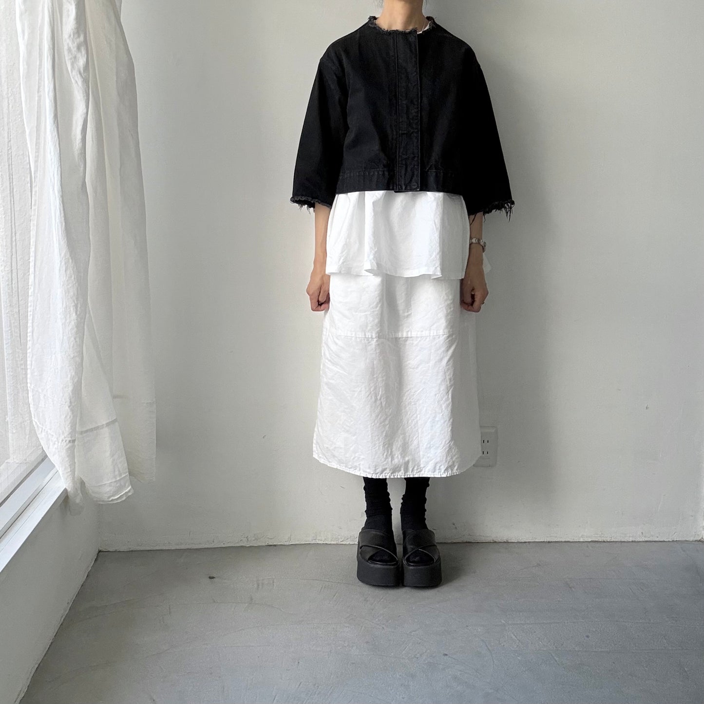 homspun  ワッフルノースリーブプルオーバー　ホワイト×ホワイト