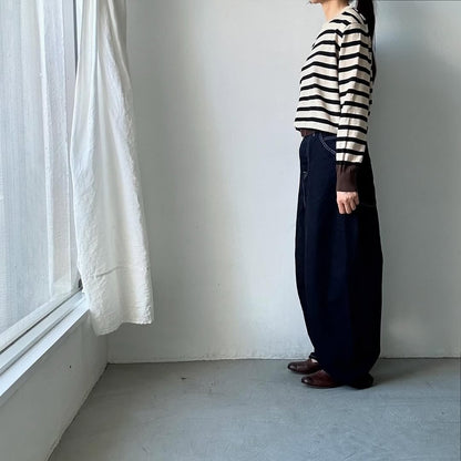 atelier naruse ウールコットンボーダーニット　ベージュ×ブラウン