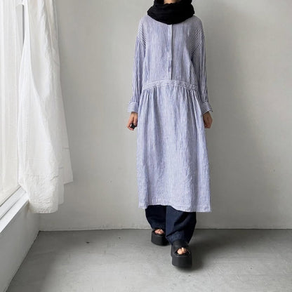 atelier naruse  リネンシャツワンピース　ストライプ
