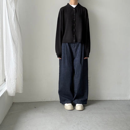 atelier naruse  コットンウールVネックニットカーディガン　ブラック