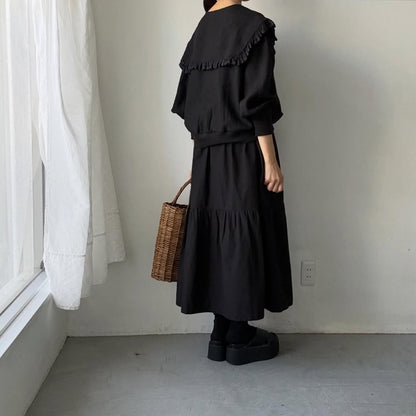 MAGALI コルトレイクリネンレース襟カーディガン　ブラック